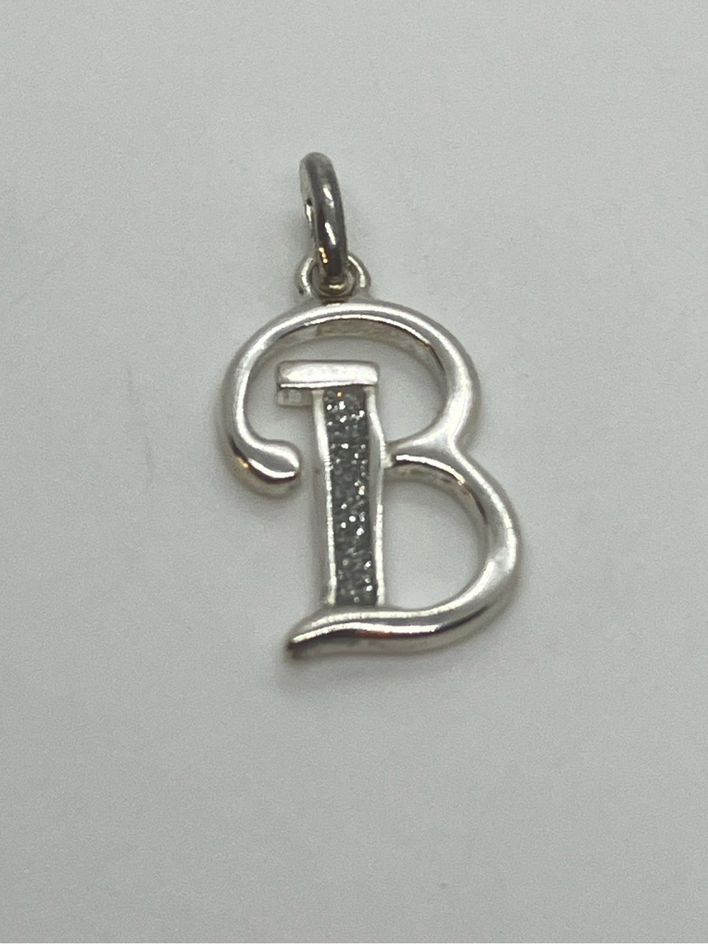 925 Sterling Silver Initial “B” Glitter Accent Necklace Pendant